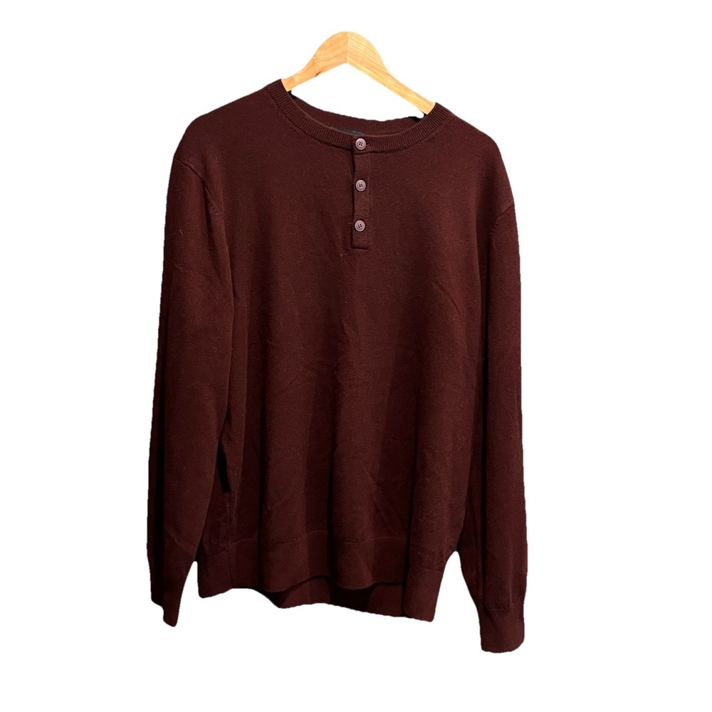 Quince Rich Burgundy Mongolian Cashmere Men's Henley‎ Sweater Size XL